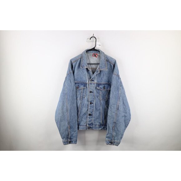 Vintage 90s Disney Mens 2XL Distressed Mickey Mouse Denim Jean Trucker Jacket